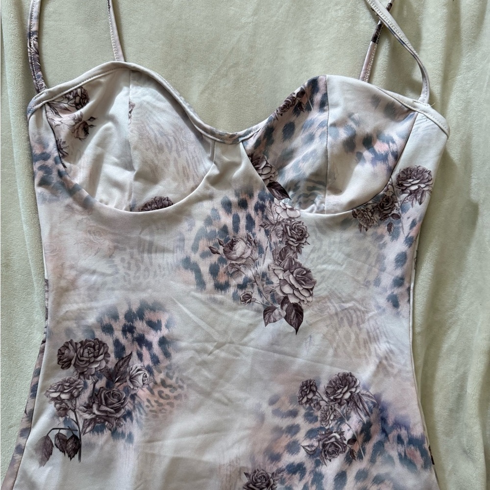 Floral and Leopard Print Bustier Dress
